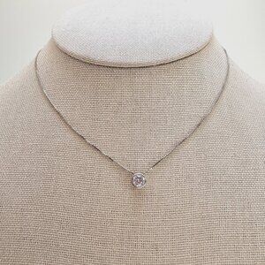 VTG Sterling Silver 1CT Round Brilliant Cut CZ Solitaire Pendant 18- 20" Chain